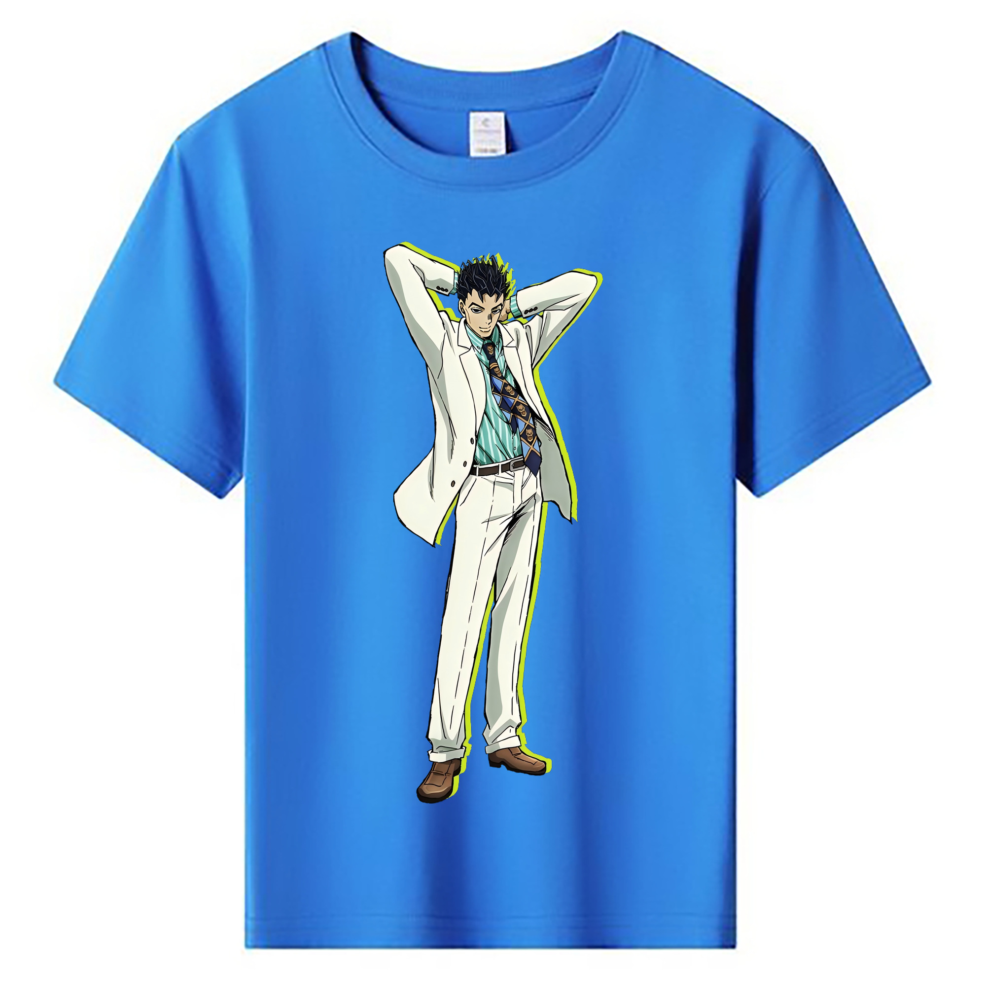 （画像用） ジョジョの奇妙な冒険 きら よしかげ JoJo's Bizarre Adventure Kira Yoshikage 綿100％キッズTシャツ（フロントプリント）